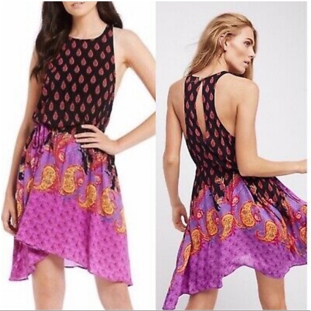 Free People intimately Rendezvous Girl slip dress black purple size xs